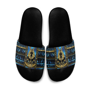 Egyptian Goddess Hathor Slide Sandals Galaxy Ancient Mythology Sun Disk Cow Horn