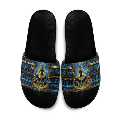 Egyptian Goddess Hathor Slide Sandals Galaxy Ancient Mythology Sun Disk Cow Horn