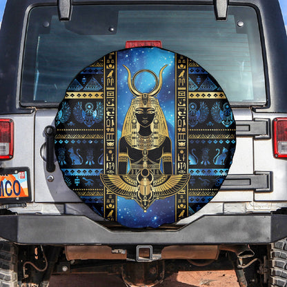 Egyptian Goddess Hathor Spare Tire Cover Galaxy Ancient Mythology Sun Disk Cow Horn