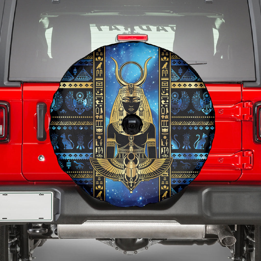 Egyptian Goddess Hathor Spare Tire Cover Galaxy Ancient Mythology Sun Disk Cow Horn