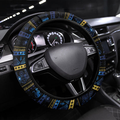 Egyptian Goddess Hathor Steering Wheel Cover Galaxy Ancient Mythology Sun Disk Cow Horn