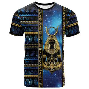 Egyptian Goddess Hathor T shirt Galaxy Ancient Mythology Sun Disk Cow Horn