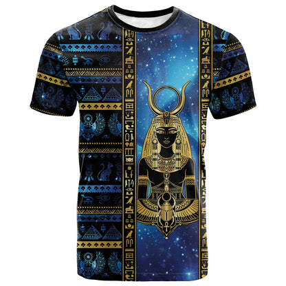 Egyptian Goddess Hathor T shirt Galaxy Ancient Mythology Sun Disk Cow Horn
