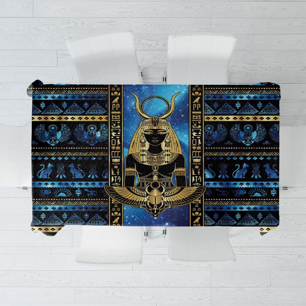 Egyptian Goddess Hathor Tablecloth Galaxy Ancient Mythology Sun Disk Cow Horn