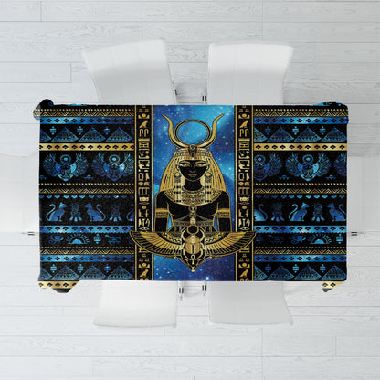 Egyptian Goddess Hathor Tablecloth Galaxy Ancient Mythology Sun Disk Cow Horn