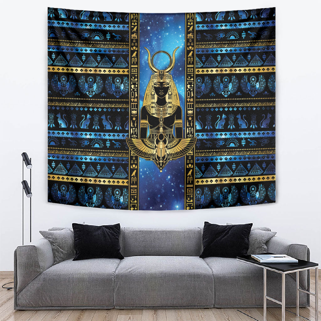 Egyptian Goddess Hathor Tapestry Galaxy Ancient Mythology Sun Disk Cow Horn