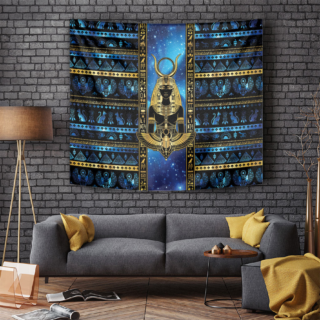 Egyptian Goddess Hathor Tapestry Galaxy Ancient Mythology Sun Disk Cow Horn