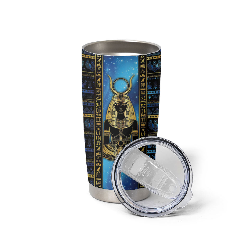 Egyptian Goddess Hathor Tumbler Cup Galaxy Ancient Mythology Sun Disk Cow Horn