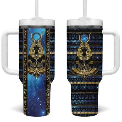 Egyptian Goddess Hathor Tumbler With Handle Galaxy Ancient Mythology Sun Disk Cow Horn
