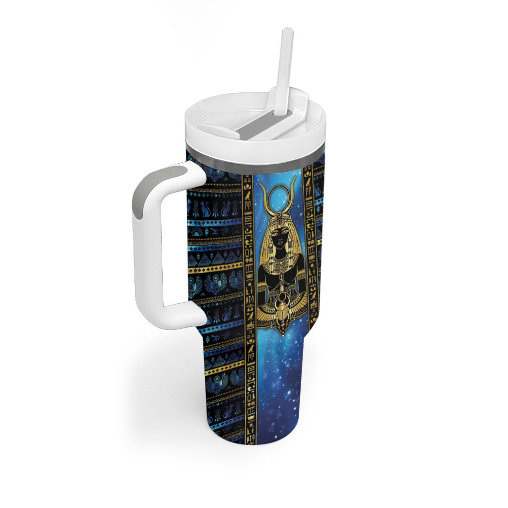 Egyptian Goddess Hathor Tumbler With Handle Galaxy Ancient Mythology Sun Disk Cow Horn