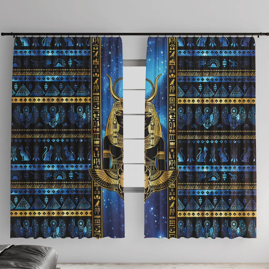 Egyptian Goddess Hathor Window Curtain Galaxy Ancient Mythology Sun Disk Cow Horn