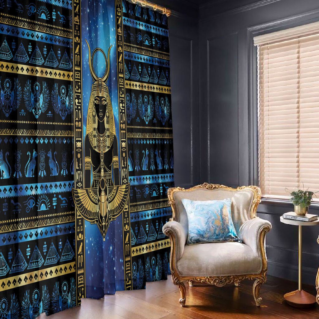 Egyptian Goddess Hathor Window Curtain Galaxy Ancient Mythology Sun Disk Cow Horn