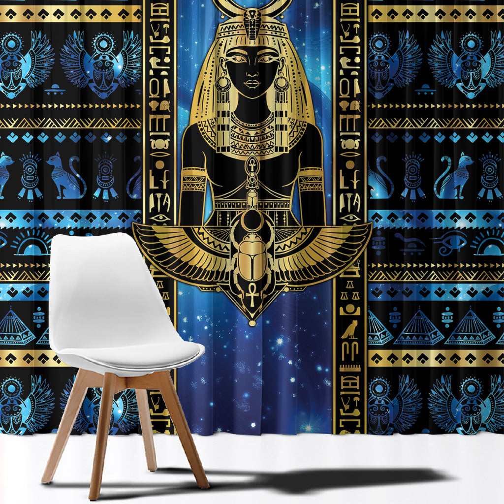 Egyptian Goddess Hathor Window Curtain Galaxy Ancient Mythology Sun Disk Cow Horn