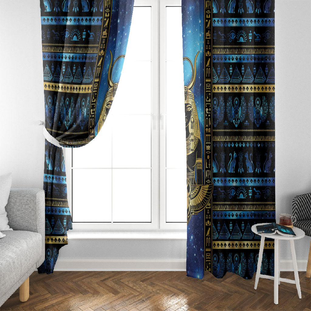 Egyptian Goddess Hathor Window Curtain Galaxy Ancient Mythology Sun Disk Cow Horn