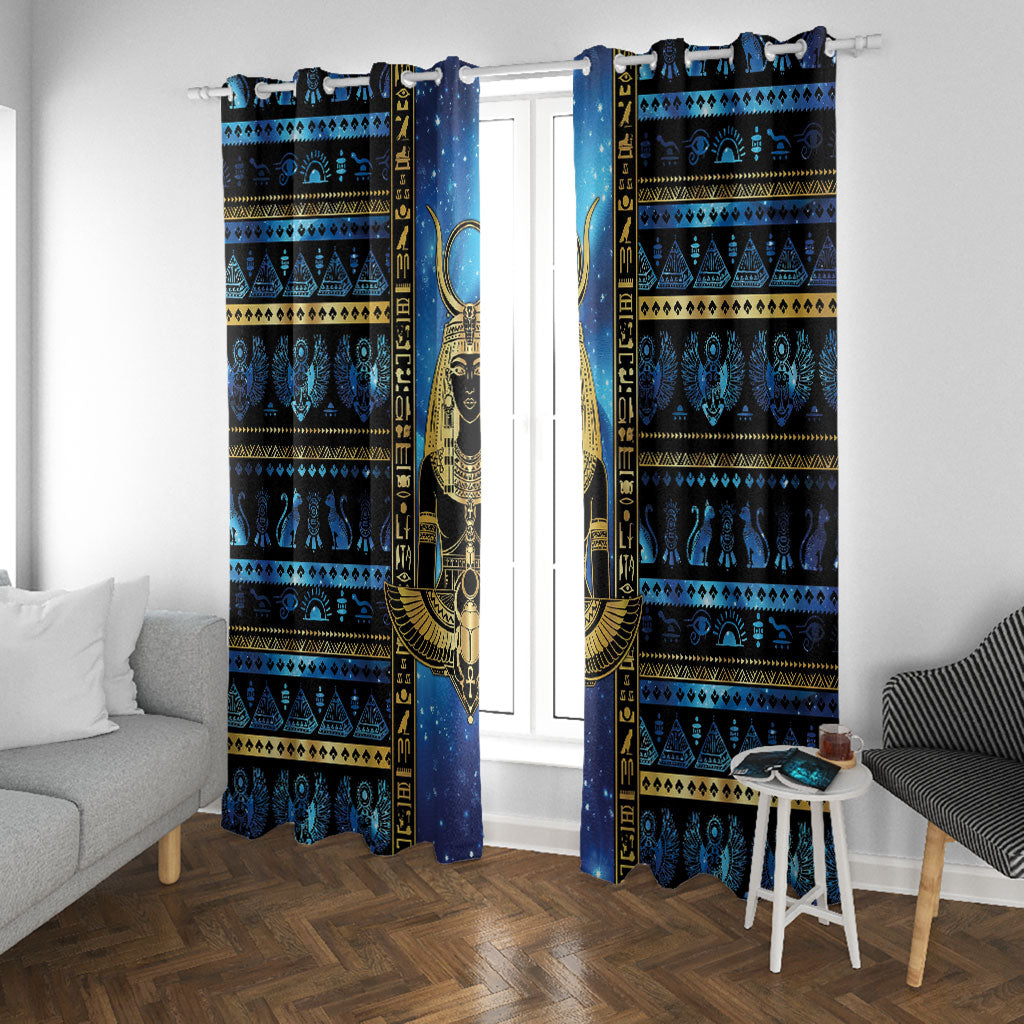 Egyptian Goddess Hathor Window Curtain Galaxy Ancient Mythology Sun Disk Cow Horn
