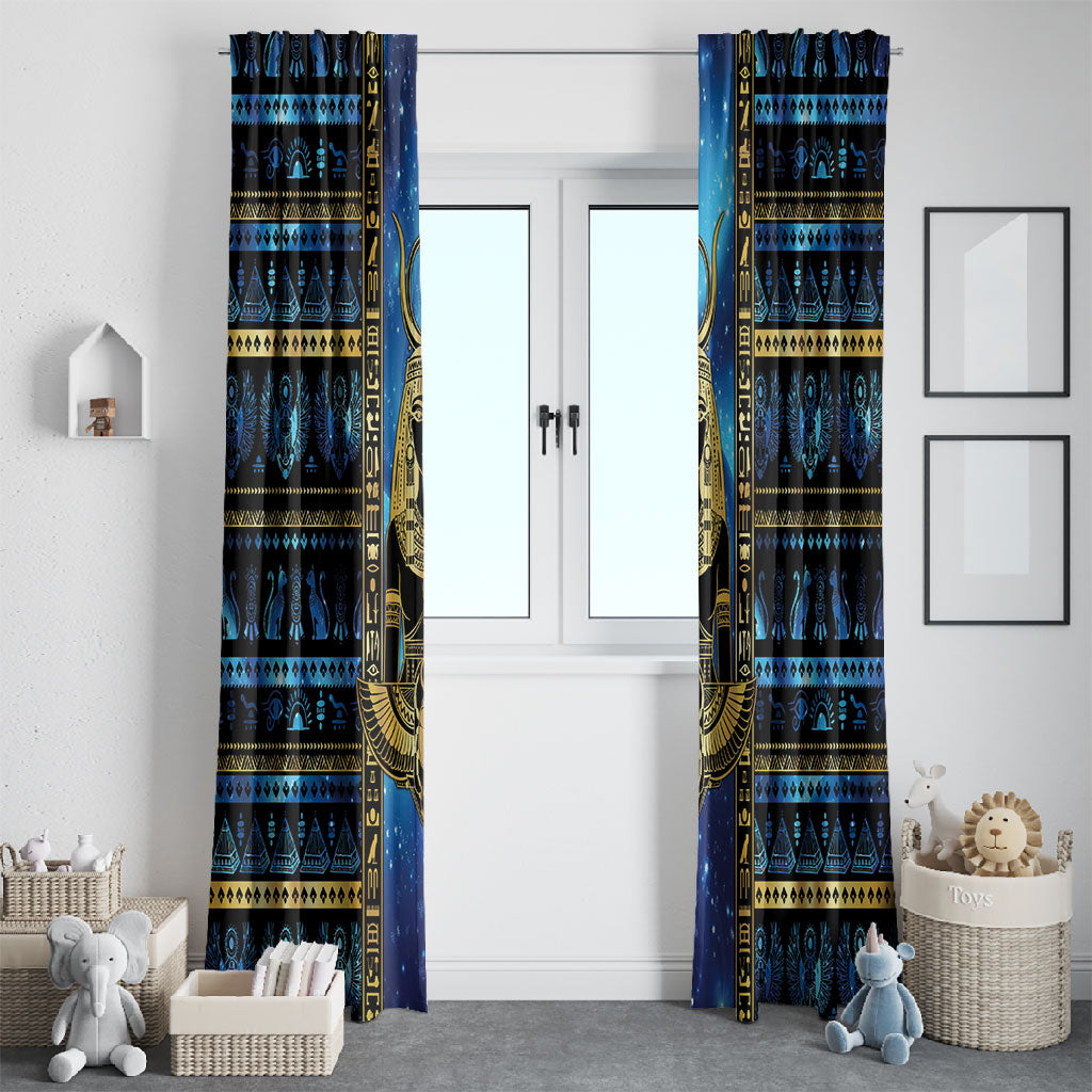 Egyptian Goddess Hathor Window Curtain Galaxy Ancient Mythology Sun Disk Cow Horn