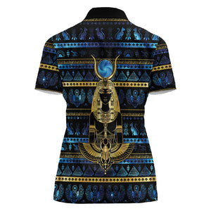 Egyptian Goddess Hathor Women Polo Shirt Galaxy Ancient Mythology Sun Disk Cow Horn