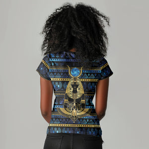 Egyptian Goddess Hathor Women V-Neck T-Shirt Galaxy Ancient Mythology Sun Disk Cow Horn