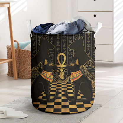 Egyptian Goddess Bastet Laundry Basket Ancient Mythology Sacred Black Cat
