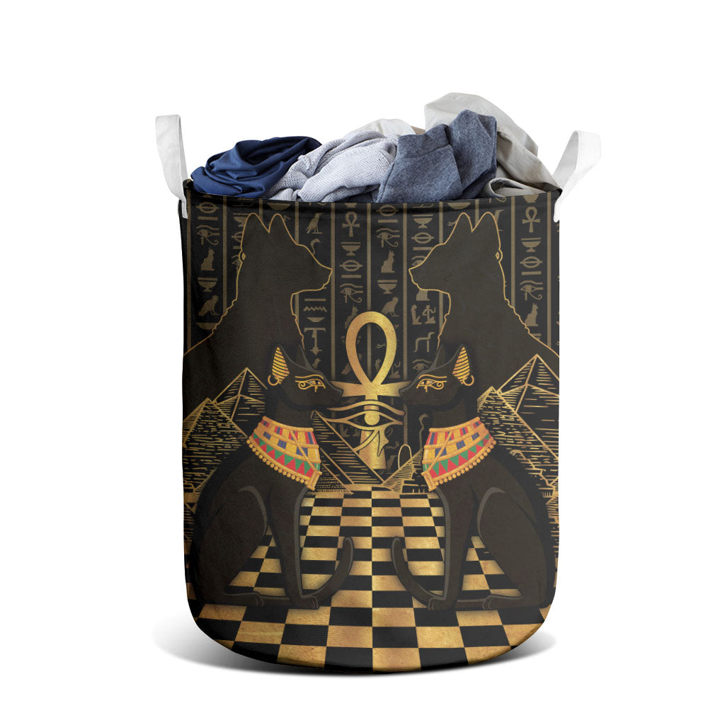 Egyptian Goddess Bastet Laundry Basket Ancient Mythology Sacred Black Cat