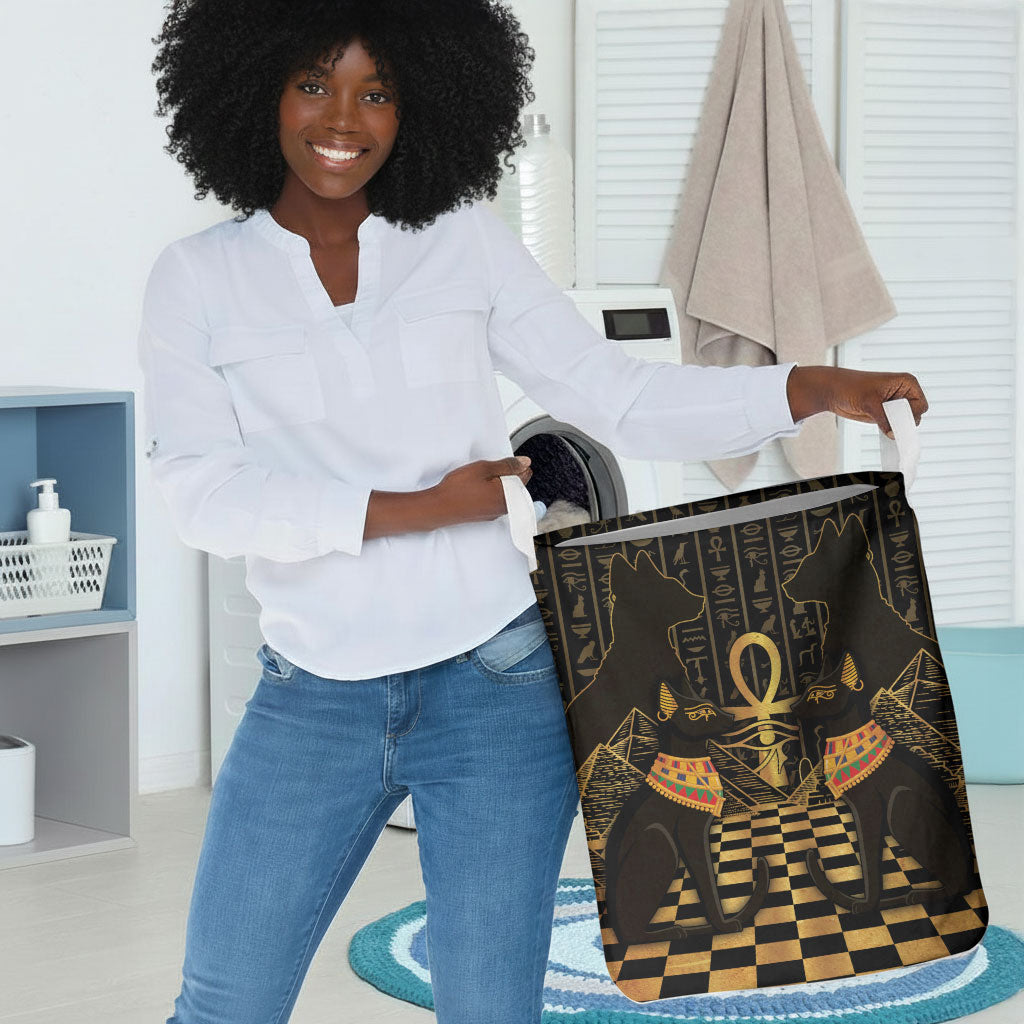 Egyptian Goddess Bastet Laundry Basket Ancient Mythology Sacred Black Cat