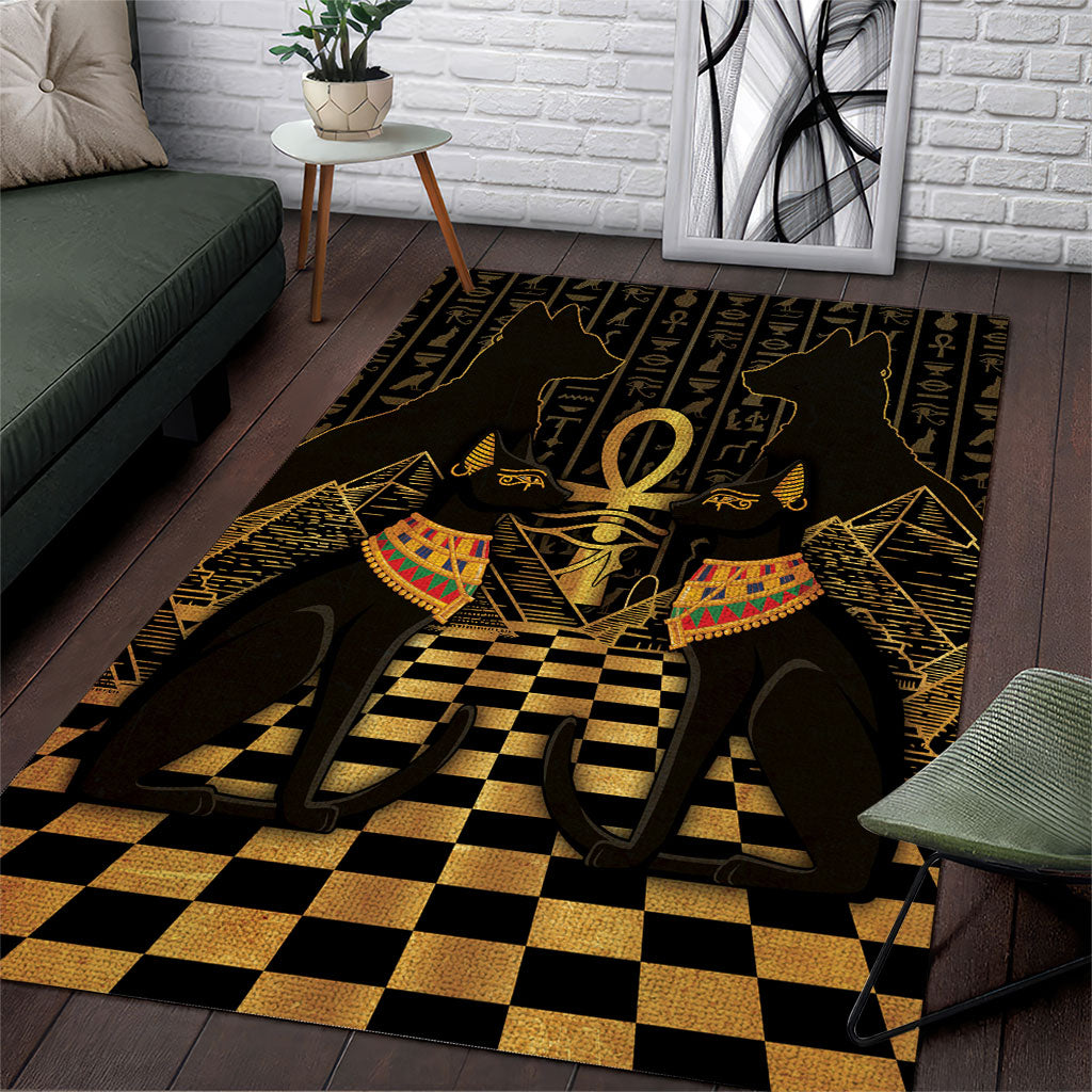 Egyptian Goddess Bastet Area Rug Ancient Mythology Sacred Black Cat