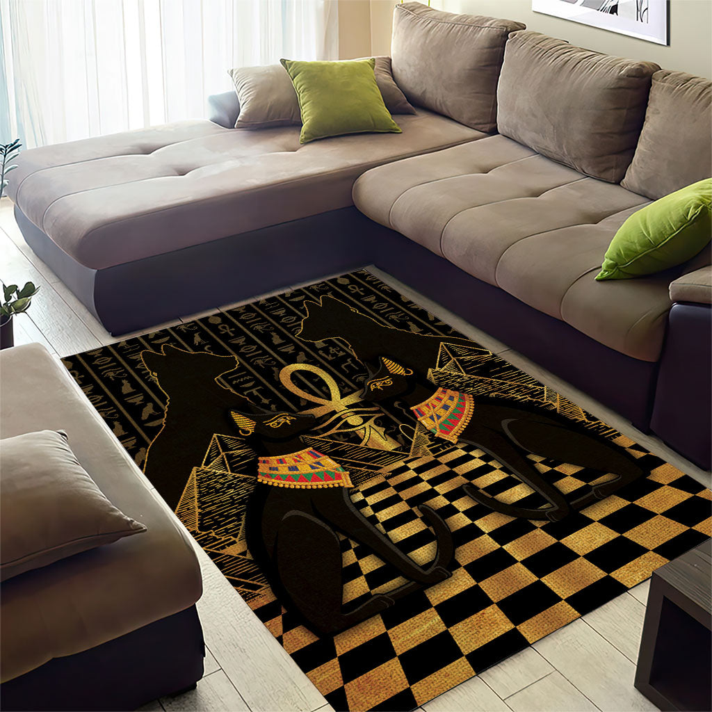 Egyptian Goddess Bastet Area Rug Ancient Mythology Sacred Black Cat