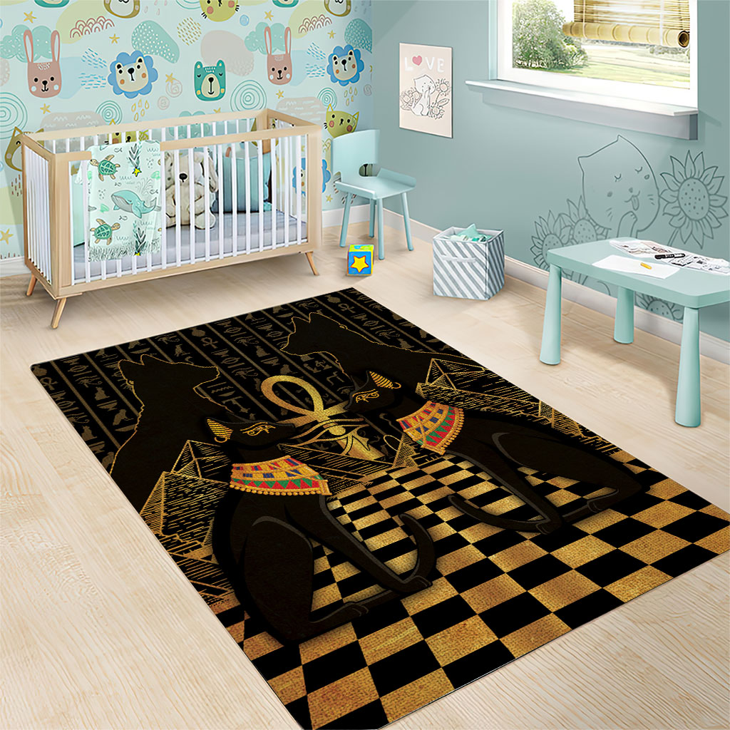 Egyptian Goddess Bastet Area Rug Ancient Mythology Sacred Black Cat