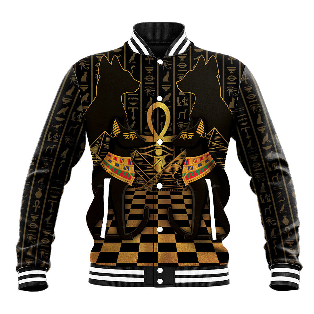 Egyptian Goddess Bastet Baseball Jacket Ancient Mythology Sacred Black Cat