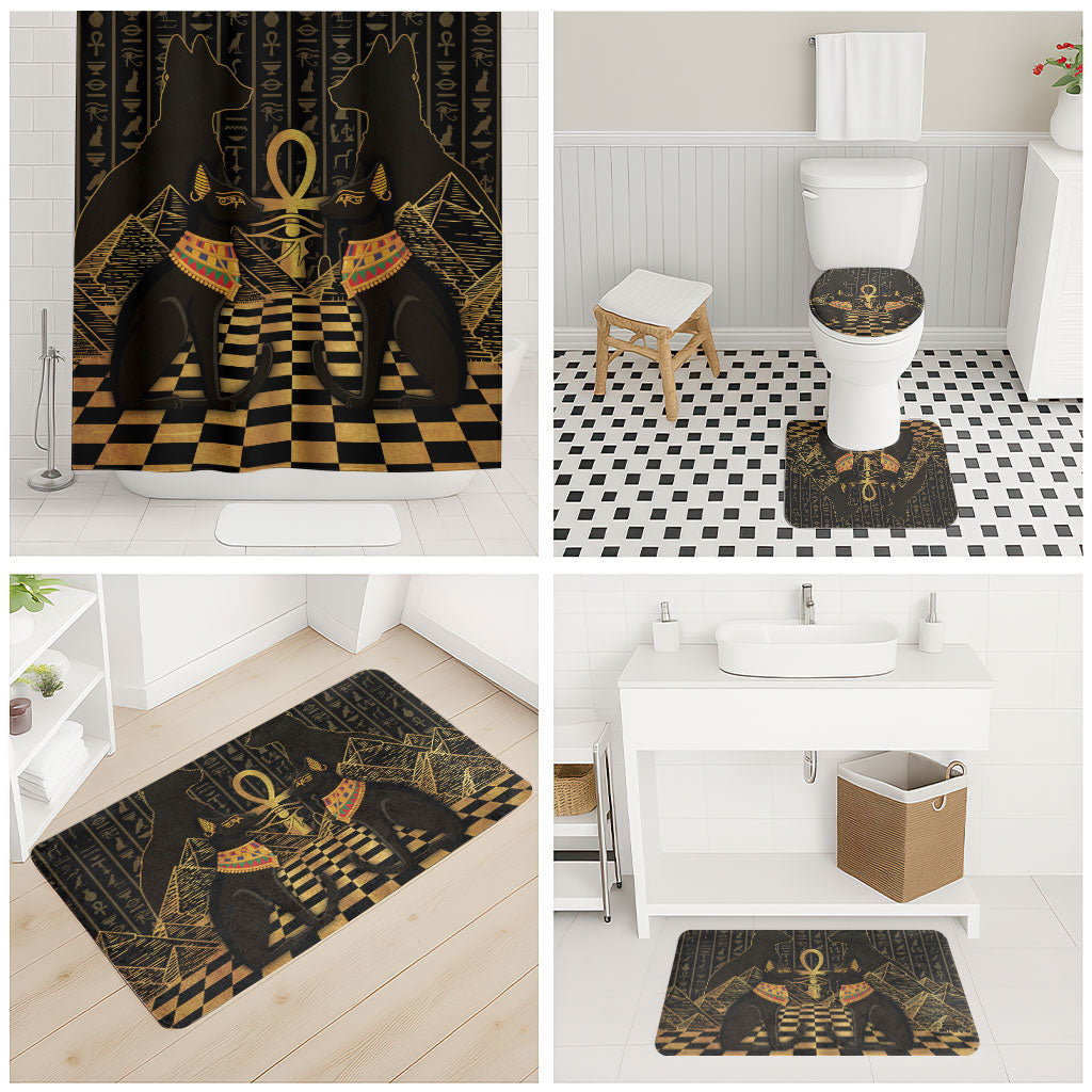 Egyptian Goddess Bastet Bathroom Set Ancient Mythology Sacred Black Cat
