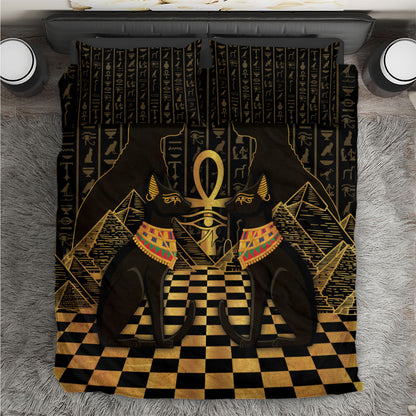 Egyptian Goddess Bastet Bedding Set Ancient Mythology Sacred Black Cat
