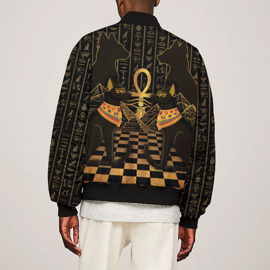 Egyptian Goddess Bastet Bomber Jacket Ancient Mythology Sacred Black Cat