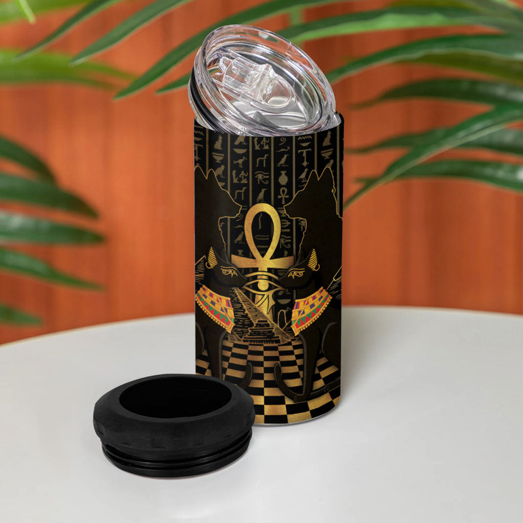 Egyptian Goddess Bastet 4 in 1 Can Cooler Tumbler Ancient Mythology Sacred Black Cat