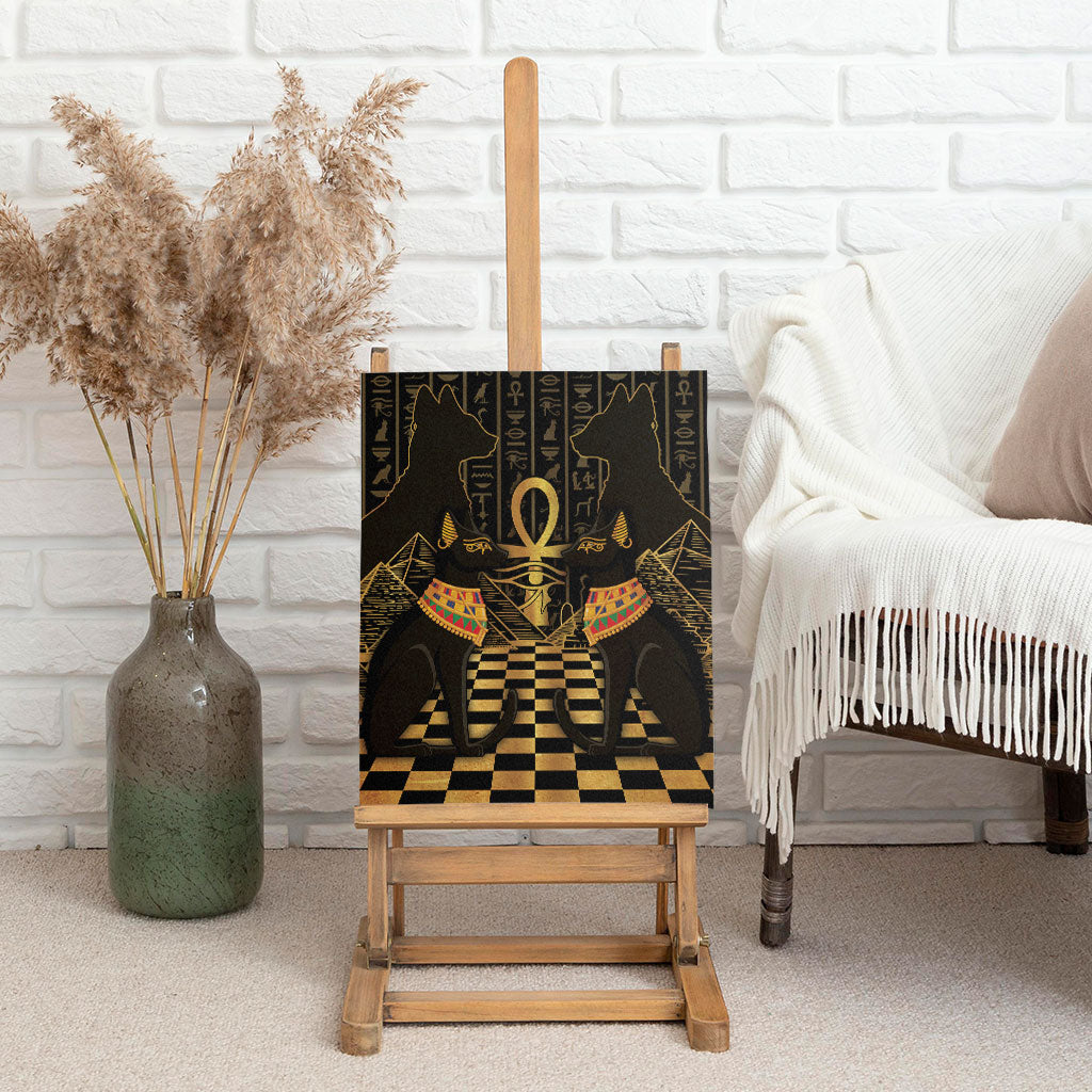 Egyptian Goddess Bastet Canvas Wall Art Ancient Mythology Sacred Black Cat