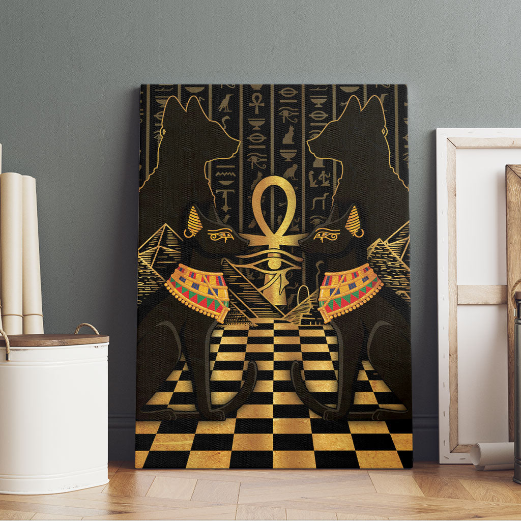 Egyptian Goddess Bastet Canvas Wall Art Ancient Mythology Sacred Black Cat