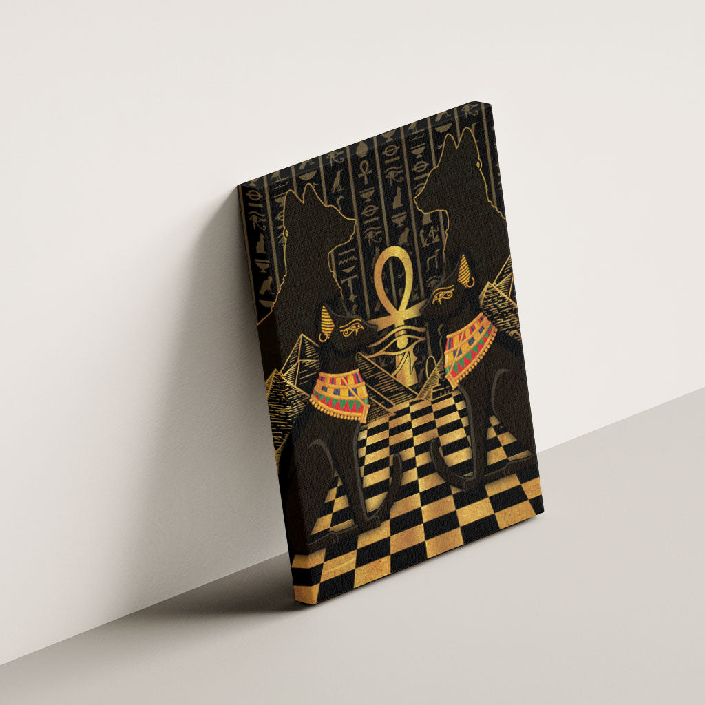Egyptian Goddess Bastet Canvas Wall Art Ancient Mythology Sacred Black Cat