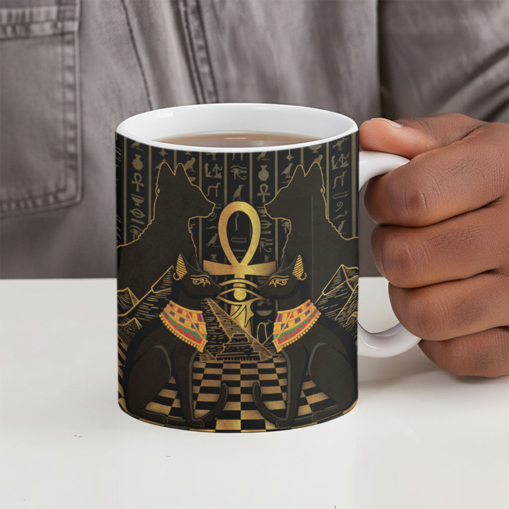 Egyptian Goddess Bastet Ceramic Mug Ancient Mythology Sacred Black Cat