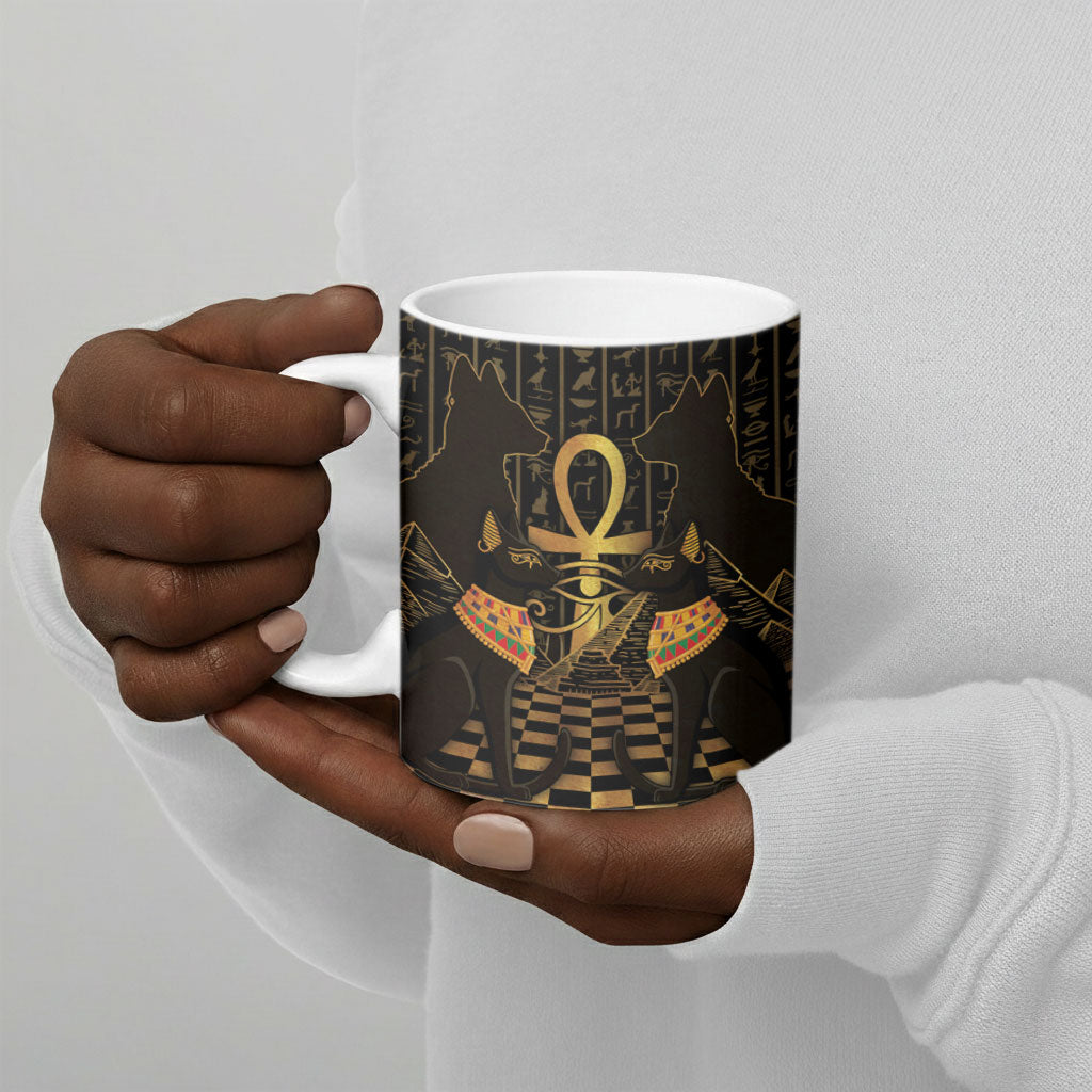 Egyptian Goddess Bastet Ceramic Mug Ancient Mythology Sacred Black Cat