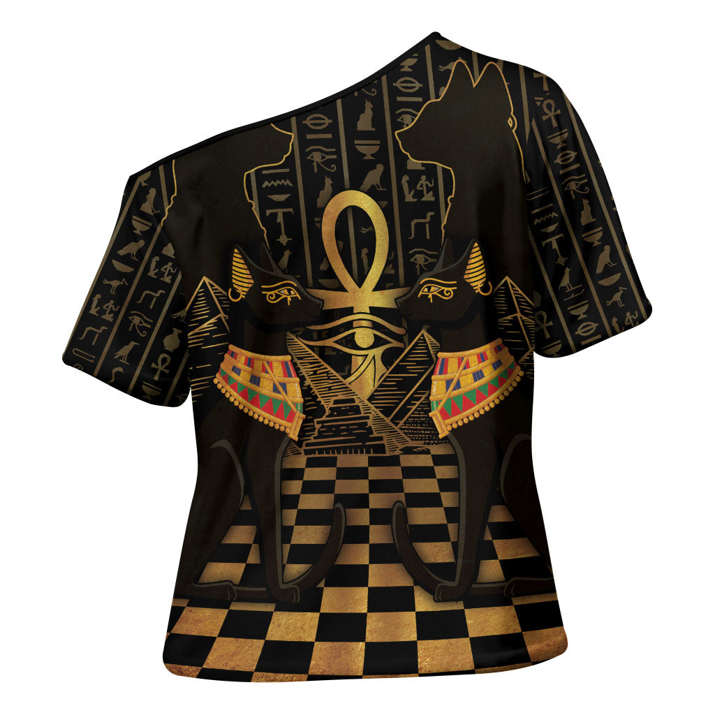 Egyptian Goddess Bastet Cross Shoulder Shirt Ancient Mythology Sacred Black Cat