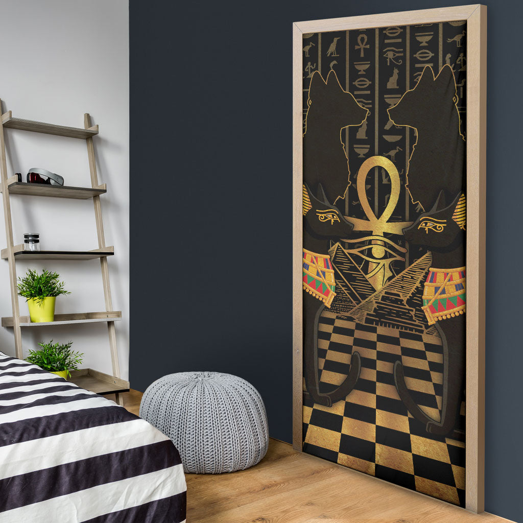 Egyptian Goddess Bastet Door Cover Ancient Mythology Sacred Black Cat