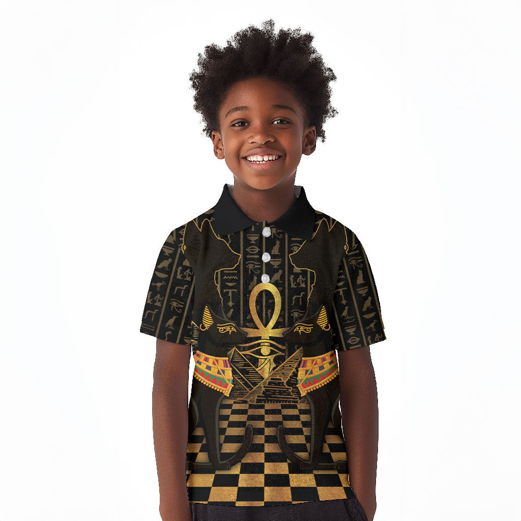 Egyptian Goddess Bastet Kid Polo Shirt Ancient Mythology Sacred Black Cat