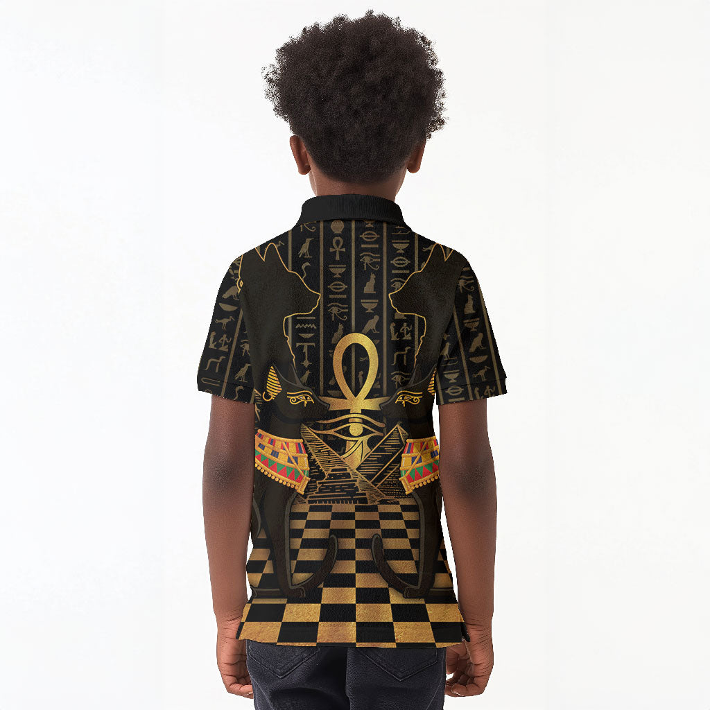 Egyptian Goddess Bastet Kid Polo Shirt Ancient Mythology Sacred Black Cat