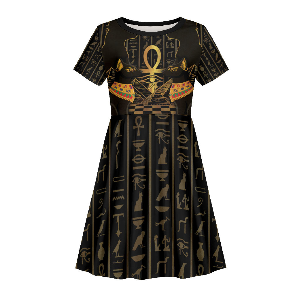 Egyptian Goddess Bastet Kid Short Sleeve Dress Ancient Mythology Sacred Black Cat