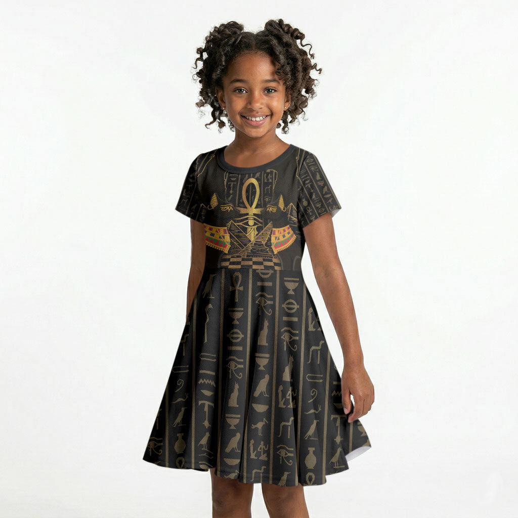 Egyptian Goddess Bastet Kid Short Sleeve Dress Ancient Mythology Sacred Black Cat