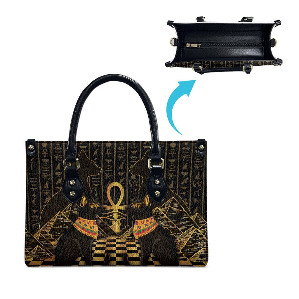 Egyptian Goddess Bastet Leather Bag Ancient Mythology Sacred Black Cat