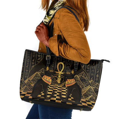 Egyptian Goddess Bastet Leather Tote Bag Ancient Mythology Sacred Black Cat