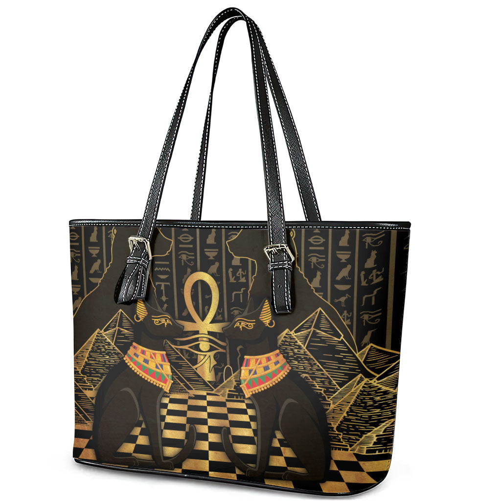 Egyptian Goddess Bastet Leather Tote Bag Ancient Mythology Sacred Black Cat