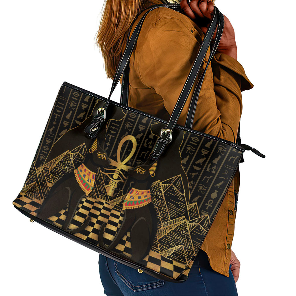 Egyptian Goddess Bastet Leather Tote Bag Ancient Mythology Sacred Black Cat