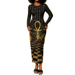 Egyptian Goddess Bastet Long Sleeve Bodycon Dress Ancient Mythology Sacred Black Cat
