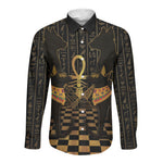 Egyptian Goddess Bastet Long Sleeve Button Shirt Ancient Mythology Sacred Black Cat